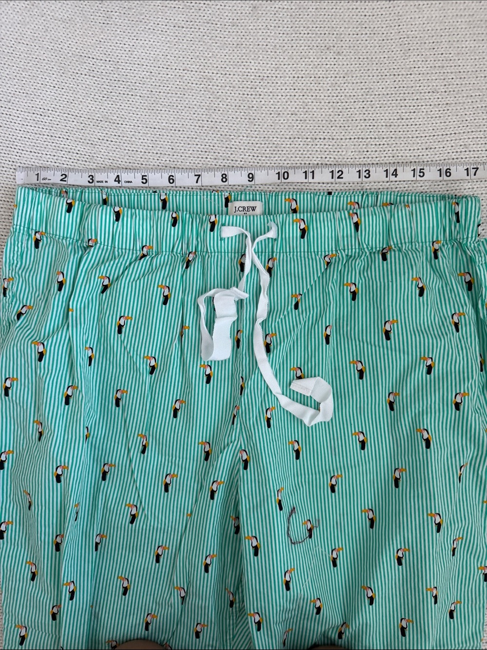 J Crew 100% Cotton Toucan Print Green/White Striped Pajama Set Size Large - Picture 8 of 8